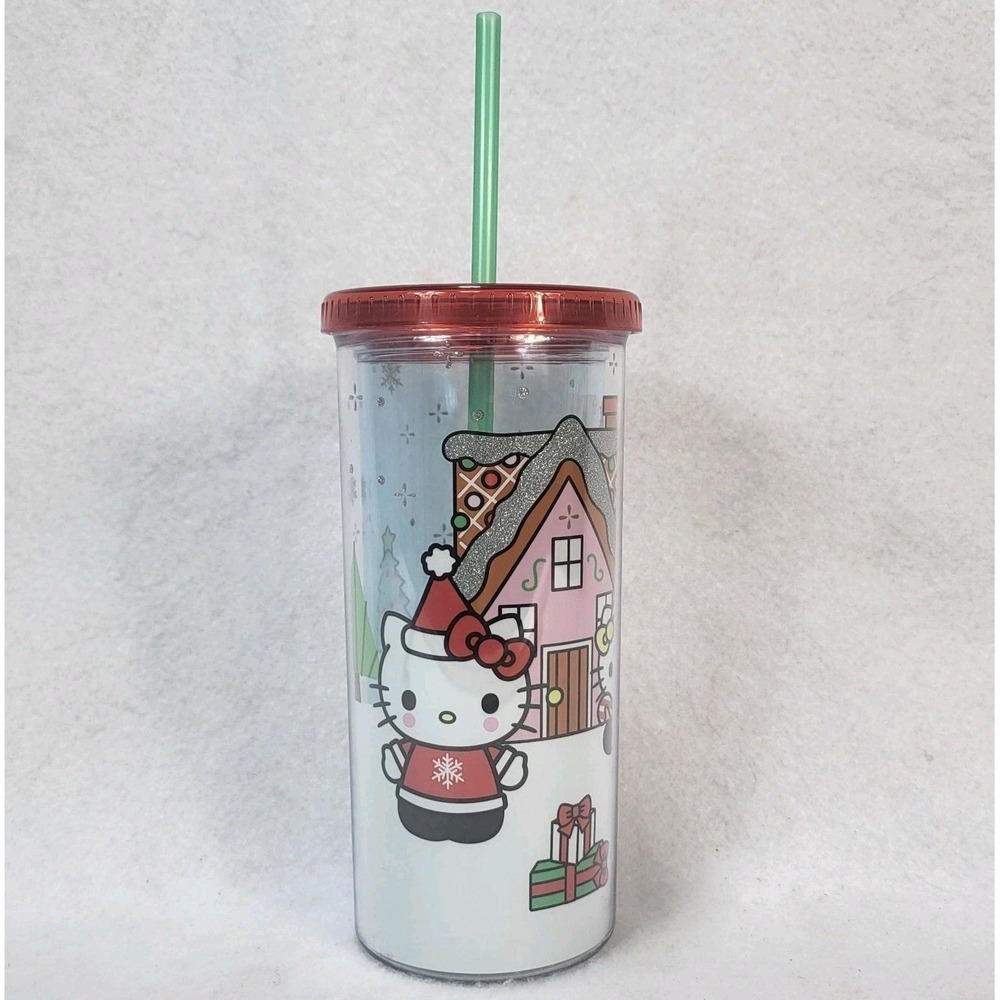 Hello Kitty Christmas Travel Tumbler 20oz Insulated Cup Lid Straw Holiday‎